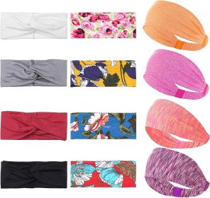 12 Pack Women Boho Floral Print Head Wrap Hair Band Cross Elastic Twisted Knotted Sports Headband No-Slip Sweat-Wicking Headband for Running Exer