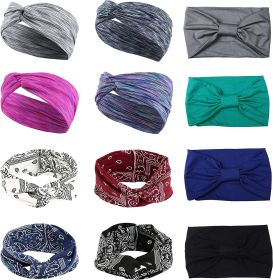 12 Pack Yoga Headband Indoor Activities Running Sports Headband Fashion Knotted Wide Stretchy Head Wraps (default: default)